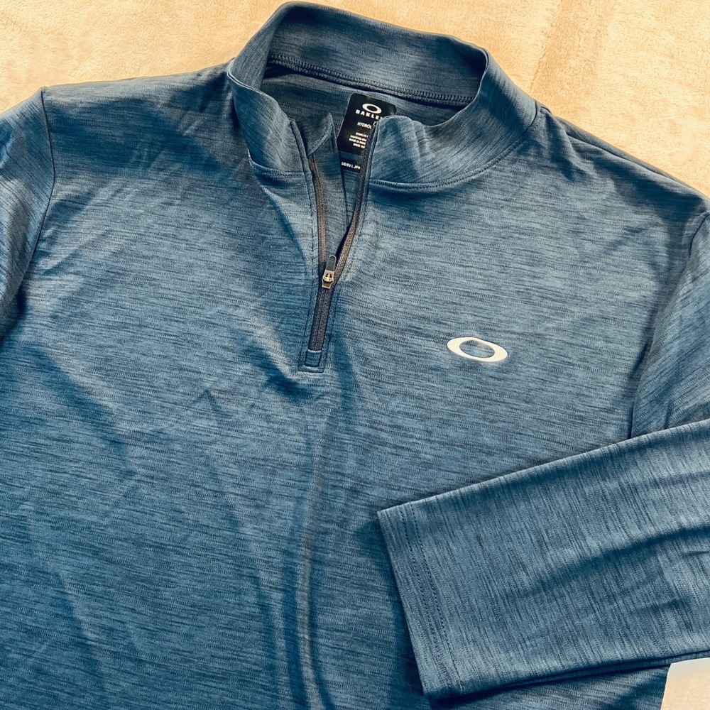 Oakley Hydrolix Mens Blue Space Dye Quarter Zip Pullover Long Sleeve Shirt Large
